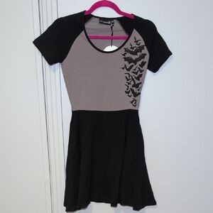 💥3/65$💥Sourpuss Black and Gray Bat Skater Dress